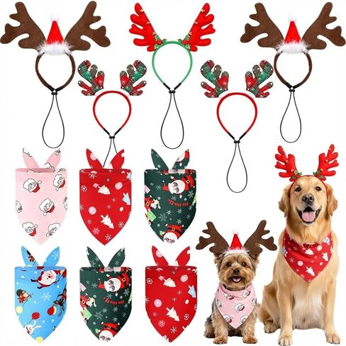 12 Pcs Dog Christmas Headband Bandana Outfit Sets for Cat Dog Holiday Costume Xmas Reindeer Antlers Headband Pet Christmas Accessories for Kitten Puppy Holiday Party Costume Supplies in Saudi Arabia