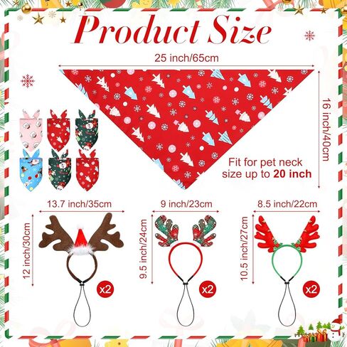 12 Pcs Dog Christmas Headband Bandana Outfit Sets for Cat Dog Holiday Costume Xmas Reindeer Antlers Headband Pet Christmas Accessories for Kitten Puppy Holiday Party Costume Supplies in Saudi Arabia