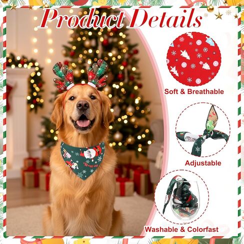 12 Pcs Dog Christmas Headband Bandana Outfit Sets for Cat Dog Holiday Costume Xmas Reindeer Antlers Headband Pet Christmas Accessories for Kitten Puppy Holiday Party Costume Supplies in Saudi Arabia
