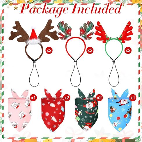 12 Pcs Dog Christmas Headband Bandana Outfit Sets for Cat Dog Holiday Costume Xmas Reindeer Antlers Headband Pet Christmas Accessories for Kitten Puppy Holiday Party Costume Supplies in Saudi Arabia