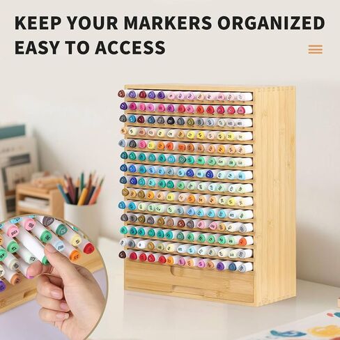 AUTOARK Wooden Marker Storage Organizer,Holds 270 Markers,Pens,Pencils & Art Supplies,Vertical Space-Saving Desk Storage for Artists,Teachers,Office & Classroom,White,AHK-066 in Saudi Arabia