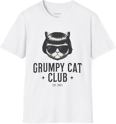 Grumpy Cat Club Graphic T-Shirt Resting Face Funny Sarcastic Tee Pet Lover Animal Print Shirt Cool Bob Haircut Sunglasses in Saudi Arabia