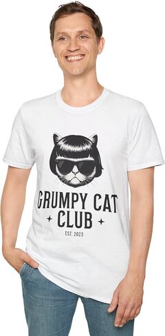 Grumpy Cat Club Graphic T-Shirt Resting Face Funny Sarcastic Tee Pet Lover Animal Print Shirt Cool Bob Haircut Sunglasses in Saudi Arabia