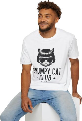 Grumpy Cat Club Graphic T-Shirt Resting Face Funny Sarcastic Tee Pet Lover Animal Print Shirt Cool Bob Haircut Sunglasses in Saudi Arabia