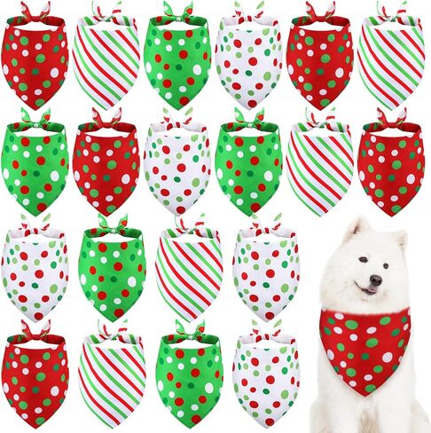 20 Pcs Christmas Dog Bandanas Bulk Red and Green White Xmas Bandanas for Dogs Classic Pet Triangle Scarf Bibs Kerchief Set for Pet Costume Party Accessories(25 x 17 x 17)(Green, Red, White,Round Dots) in Saudi Arabia