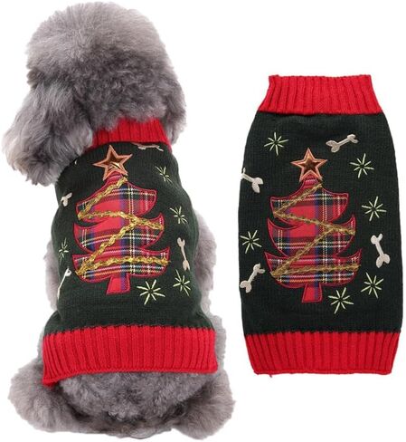 Dog Sweater Cat Xmas Winter Turtleneck Jumper Pet Cartoon with Christmas Tree Shape (Christmas Tree,XS in Saudi Arabia