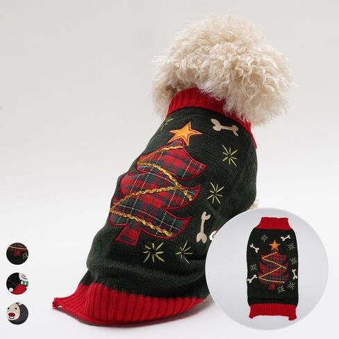 Dog Sweater Cat Xmas Winter Turtleneck Jumper Pet Cartoon with Christmas Tree Shape (Christmas Tree,XS in Saudi Arabia