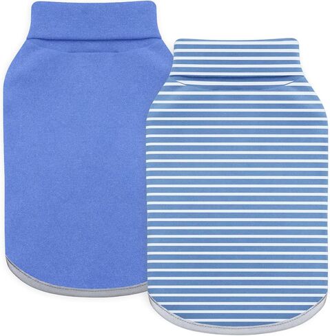 Idepet 2 Pack Striped Dog Sweater, Stretchy Dog Shirt Vest Turtleneck Pet Pullover Puppy Clothes Reflective Sweatshirt Fleece Cat Apparel (Blue Stripe + Navy, Small) in Saudi Arabia