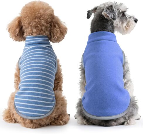 Idepet 2 Pack Striped Dog Sweater, Stretchy Dog Shirt Vest Turtleneck Pet Pullover Puppy Clothes Reflective Sweatshirt Fleece Cat Apparel (Blue Stripe + Navy, Small) in Saudi Arabia