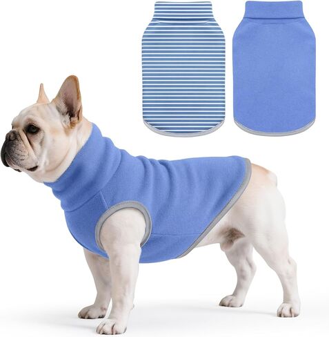 Idepet 2 Pack Striped Dog Sweater, Stretchy Dog Shirt Vest Turtleneck Pet Pullover Puppy Clothes Reflective Sweatshirt Fleece Cat Apparel (Blue Stripe + Navy, Small) in Saudi Arabia