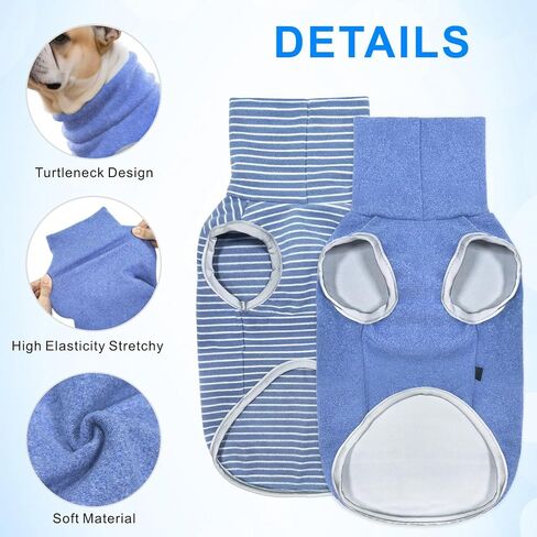 Idepet 2 Pack Striped Dog Sweater, Stretchy Dog Shirt Vest Turtleneck Pet Pullover Puppy Clothes Reflective Sweatshirt Fleece Cat Apparel (Blue Stripe + Navy, Small) in Saudi Arabia