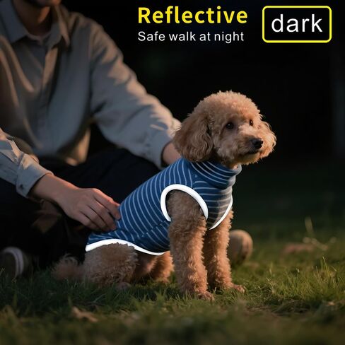 Idepet 2 Pack Striped Dog Sweater, Stretchy Dog Shirt Vest Turtleneck Pet Pullover Puppy Clothes Reflective Sweatshirt Fleece Cat Apparel (Blue Stripe + Navy, Small) in Saudi Arabia