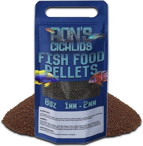 RON'S CICHLIDS African Cichlid Fish Food, Premium Tropical Fish Food Pellets with Protein, Veggies & Fruits for Healthier, Brighter & Bigger Tropical Fish & Cleaner Tanks, Juvie Blend, 8 OZ in Saudi Arabia