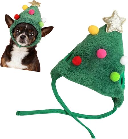 Cat Christmas Costume Velvet Green Christmas Hat Adjustable Hat for Dog Cat Pet Party Accessories Costume (Small) in Saudi Arabia