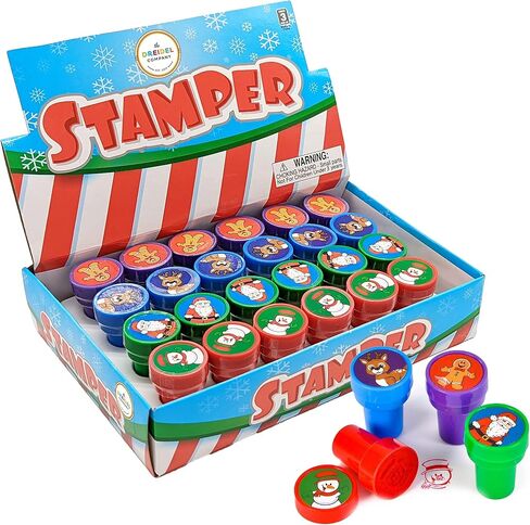The Dreidel Company Christmas Stampers Theme Self-Ink Stamps for Kids, Christmas Crafts Party Favors, Assorted, 1.4" Inch Stamp (12-Pack) in Kuwait