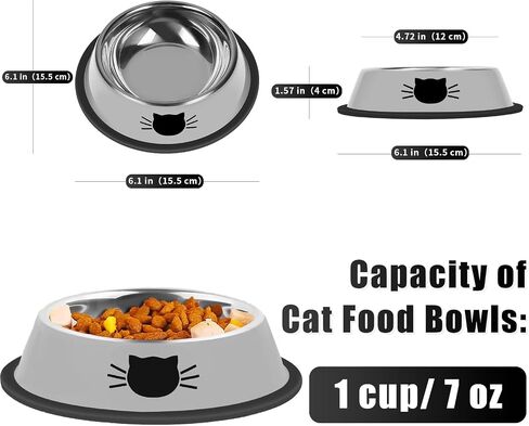 Single Stainless Steel Dog & Cat Food Bowl, 7oz Non-Slip Removable Rubber Base, Unbreakable Cat Feeder for Small Pets, Indoor Use, Grey in Saudi Arabia