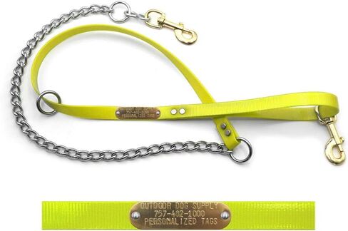 Flat Lead and Chain Dog Leash with Custom 3/4" Brass Nameplate (Yellow) in Kuwait
