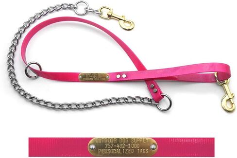 Flat Lead and Chain Dog Leash with Custom 3/4" Brass Nameplate (Yellow) in Kuwait