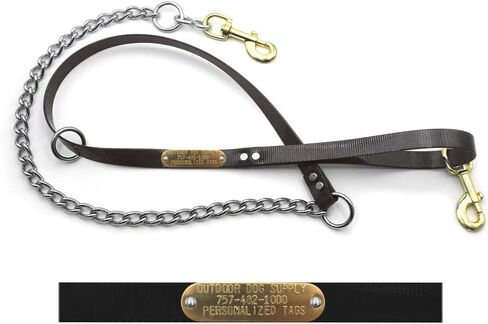 Flat Lead and Chain Dog Leash with Custom 3/4" Brass Nameplate (Yellow) in Saudi Arabia
