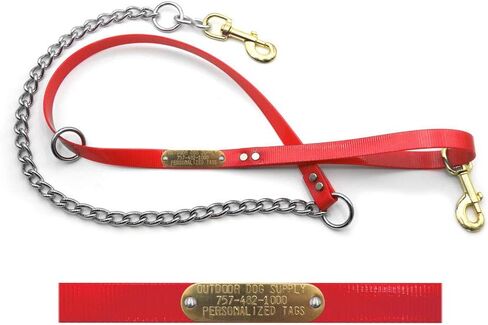 Flat Lead and Chain Dog Leash with Custom 3/4" Brass Nameplate (Yellow) in Kuwait