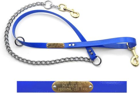 Flat Lead and Chain Dog Leash with Custom 3/4" Brass Nameplate (Yellow) in Kuwait