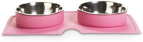 EveryYay Silicone Double Diner Stainless Steel Dog Bowl Set Grey 2 Cups in Kuwait