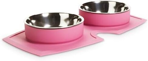 EveryYay Silicone Double Diner Stainless Steel Dog Bowl Set Grey 2 Cups in Kuwait