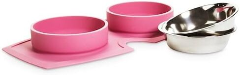 EveryYay Silicone Double Diner Stainless Steel Dog Bowl Set Grey 2 Cups in Kuwait