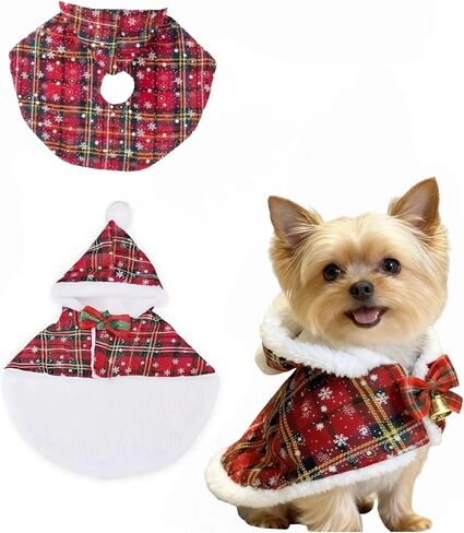 رأس عيد الميلاد للحيوانات الأليفة مع قبعة، عباءة منقوشة على شكل ندفة الثلج للكلاب والقطط، زي عطلة احتفالية دافئ للحيوانات الأليفة الصغيرة والمتوسطة، ملابس دعائم صور عيد الميلاد-S in Kuwait