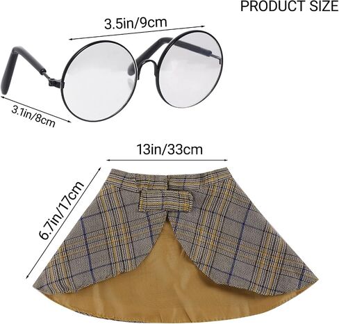 3 Pcs Dog Costume Set Detective Cloak Hat and Glasses for Small Dog Cat Detective Costume for Halloween Party Cosplay(Medium) in Saudi Arabia