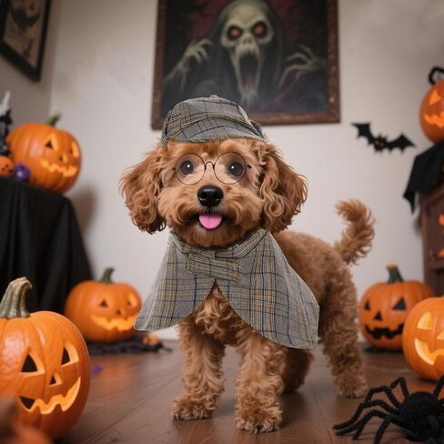 3 Pcs Dog Costume Set Detective Cloak Hat and Glasses for Small Dog Cat Detective Costume for Halloween Party Cosplay(Medium) in Saudi Arabia