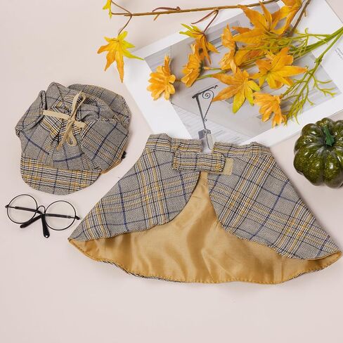 3 Pcs Dog Costume Set Detective Cloak Hat and Glasses for Small Dog Cat Detective Costume for Halloween Party Cosplay(Medium) in Saudi Arabia