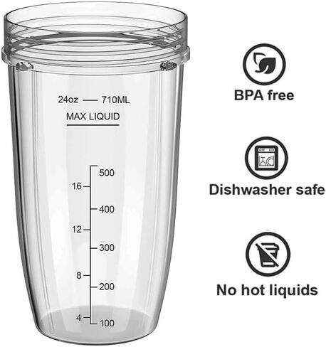 كوب خلاط بديل 18oz 24oz لخلاط Ninja Professional BN751 BN801 BN801C BN401 BN805A BL450 BL456 BL480 BL482 BL642 BL682 AMZ493BRN Nutri-Ninja SS101 SS151 SS351 SS401 مع أغطية (عبوتان) in Kuwait