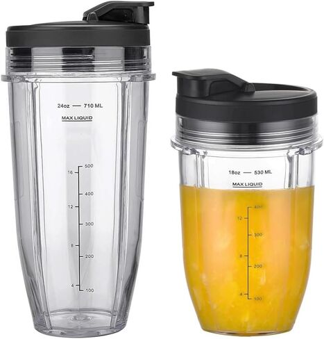 كوب خلاط بديل 18oz 24oz لخلاط Ninja Professional BN751 BN801 BN801C BN401 BN805A BL450 BL456 BL480 BL482 BL642 BL682 AMZ493BRN Nutri-Ninja SS101 SS151 SS351 SS401 مع أغطية (عبوتان) in Kuwait
