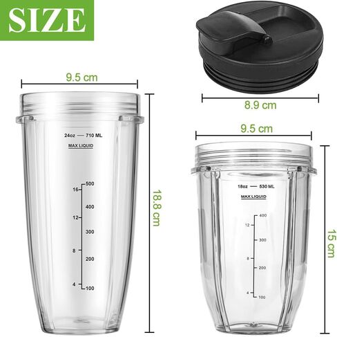 كوب خلاط بديل 18oz 24oz لخلاط Ninja Professional BN751 BN801 BN801C BN401 BN805A BL450 BL456 BL480 BL482 BL642 BL682 AMZ493BRN Nutri-Ninja SS101 SS151 SS351 SS401 مع أغطية (عبوتان) in Kuwait