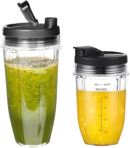 كوب خلاط بديل 18oz 24oz لخلاط Ninja Professional BN751 BN801 BN801C BN401 BN805A BL450 BL456 BL480 BL482 BL642 BL682 AMZ493BRN Nutri-Ninja SS101 SS151 SS351 SS401 مع أغطية (عبوتان) in Kuwait