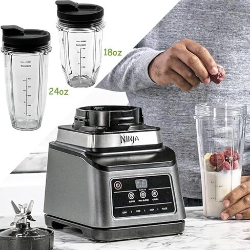 كوب خلاط بديل 18oz 24oz لخلاط Ninja Professional BN751 BN801 BN801C BN401 BN805A BL450 BL456 BL480 BL482 BL642 BL682 AMZ493BRN Nutri-Ninja SS101 SS151 SS351 SS401 مع أغطية (عبوتان) in Kuwait