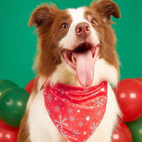 Christmas Dog Bandanas, Santa Claus Snowflakes Dog Scarf for Boy & Girl, for Medium & Large Dogs - Large (Red Snowflakes) in Saudi Arabia
