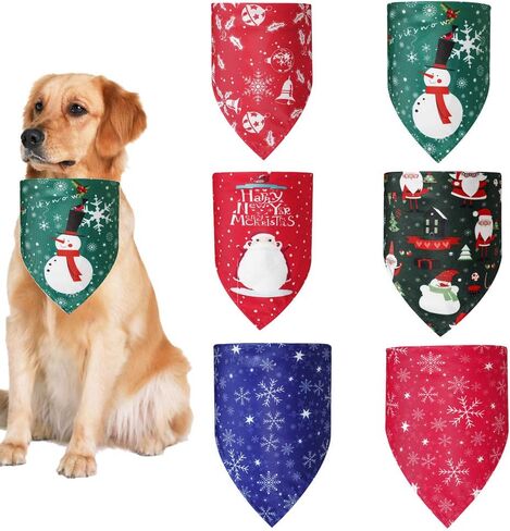 Christmas Dog Bandanas, Santa Claus Snowflakes Dog Scarf for Boy & Girl, for Medium & Large Dogs - Large (Red Snowflakes) in Saudi Arabia