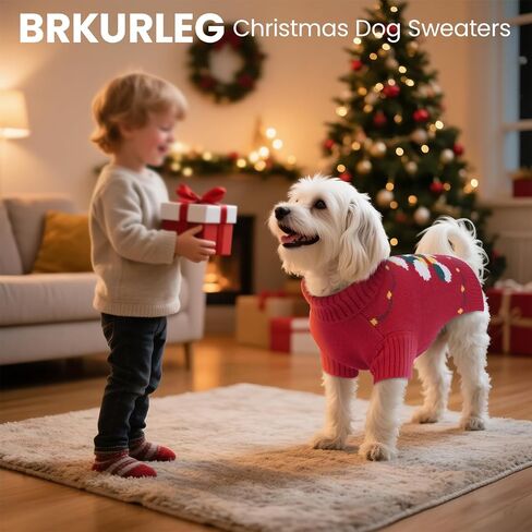 BRKURLEG سترات عيد الميلاد للكلاب للطقس البارد، سترات دافئة بياقة مدورة، سترة محبوكة للكلاب متوسطة وكبيرة الحجم، زي عيد الميلاد للحيوانات الأليفة للعام الجديد لبيجل، بيتبول (أحمر، XL) in Kuwait