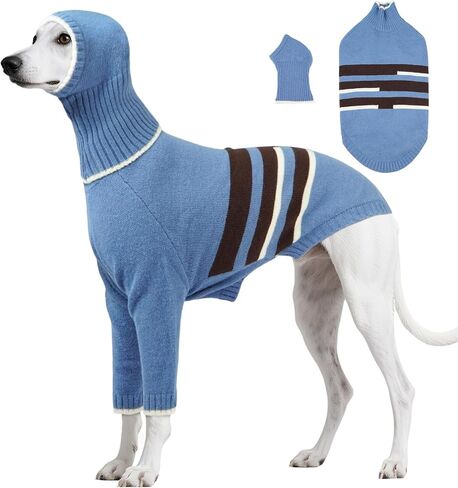 DENTRUN Greyhound Dog سترة كبيرة مع غطاء محرك السيارة للانفصال - هوديي الشتاء الدافئ متماسكة للكلاب طويلة الرقبة، الياقة المدورة ملابس الطقس البارد مع ثقب المقود للويبيت، السلوقي، كلب الصيد الأفغاني، بورزوي in Kuwait