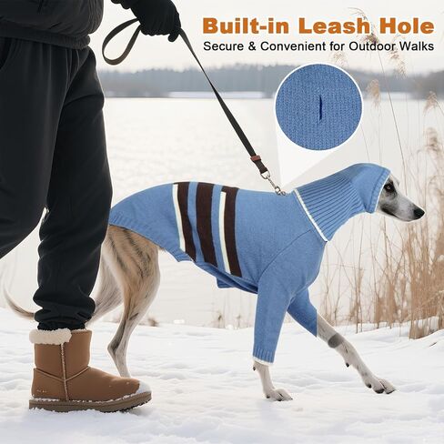 DENTRUN Greyhound Dog سترة كبيرة مع غطاء محرك السيارة للانفصال - هوديي الشتاء الدافئ متماسكة للكلاب طويلة الرقبة، الياقة المدورة ملابس الطقس البارد مع ثقب المقود للويبيت، السلوقي، كلب الصيد الأفغاني، بورزوي in Kuwait