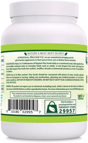 Herbal Secrets، بذور الكتان الكاملة، 2 رطل (غير معدلة وراثيًا) (14 جم لكل حصة)، نباتي خام، خالي من الغلوتين in Kuwait