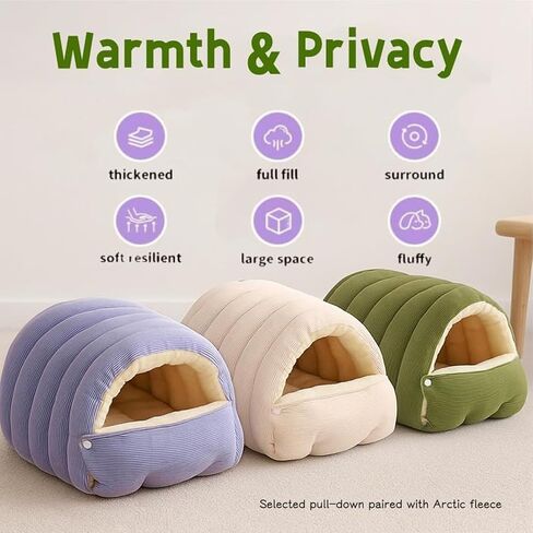 Cozy Monster Cat Bed, Warm Winter Cat Cave with Removable Cushion, Calming Anti-Anxiety Sherpa Fleece Pet Bed for Indoor Cats & Small Dogs, Washable 360° Nesting Design (B - Green, Large) in Saudi Arabia