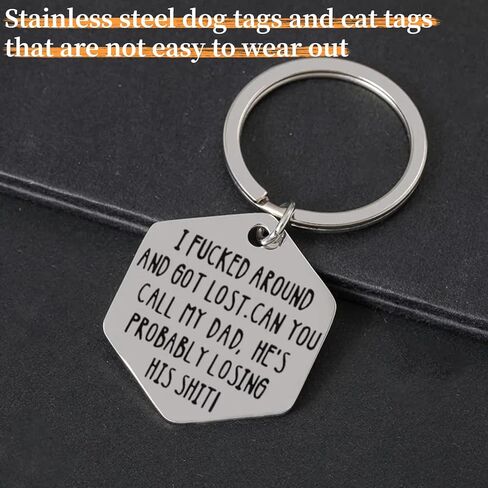 Humorous Engraved Pet ID Tag - Stainless Steel Dog & Cat Collar Tag, Funny Lost Tag for Personalized Pet Identification - Ideal Gift for Cat and Dog Owners (DAD) in Kuwait