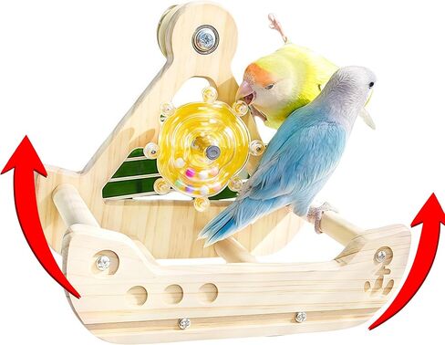 Bird Perch Toy,Wooden Exercise Wheel & Intelligence Puzzle， Interactive Rocking Parakeet Toys and Perches, Budgies Perch Toy,Bird Cage Accessories Perch in Saudi Arabia