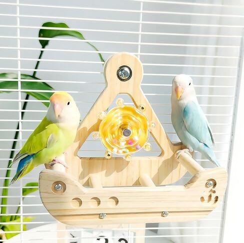 Bird Perch Toy,Wooden Exercise Wheel & Intelligence Puzzle， Interactive Rocking Parakeet Toys and Perches, Budgies Perch Toy,Bird Cage Accessories Perch in Saudi Arabia