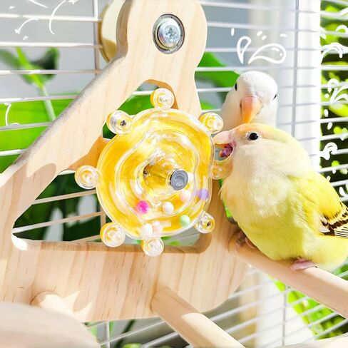 Bird Perch Toy,Wooden Exercise Wheel & Intelligence Puzzle， Interactive Rocking Parakeet Toys and Perches, Budgies Perch Toy,Bird Cage Accessories Perch in Saudi Arabia
