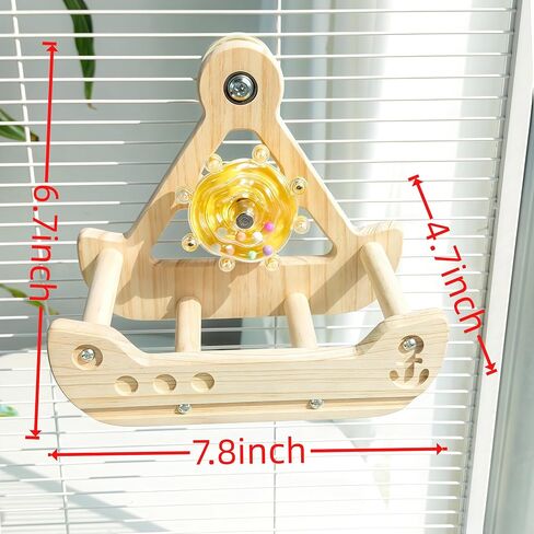 Bird Perch Toy,Wooden Exercise Wheel & Intelligence Puzzle， Interactive Rocking Parakeet Toys and Perches, Budgies Perch Toy,Bird Cage Accessories Perch in Saudi Arabia
