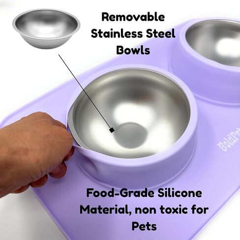 مجموعة أوعية طعام ومياه للكلاب - حصيرة سيليكون بتصميم غير قابل للانزلاق بدرجة الطعام - تتضمن أوعية للكلاب من الفولاذ المقاوم للصدأ قابلة للإزالة للكلاب الصغيرة - مجموعة أوعية مثالية للجراء - أوعية للحيوانات الأليفة للكلاب والقطط in Kuwait